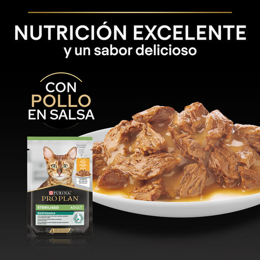 Pro Plan Sterilised Maintenance sobre con Pollo en salsa para gatos, , large image number null